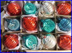 Box 12 PREMIER Antique Vtg Glass Xmas Ornament Indent Rings Feather Tree IOB