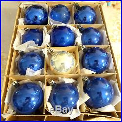 Box 12 Vtg Feather Tree Glass Xmas Ornaments 3 Japan Poland Cobalt Blue