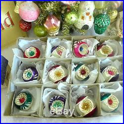 Box 12 Vtg INDENT JAPAN MINI 1.5 Feather Tree Glass Xmas Ornaments