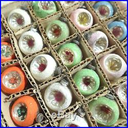 Box Japan Vtg Miniature Feather Tree Indents Mica Colors Glass Xmas Ornaments