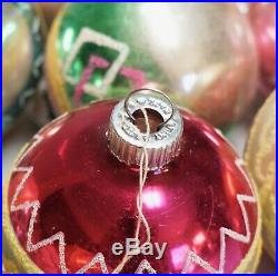 Box of 12 Vintage Shiny Brite Mercury Glass Christmas Tree Ornaments Flocked