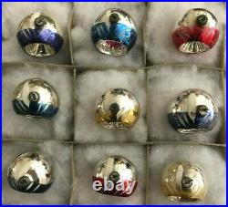 Box of 9 Mercury Glass Painted Deep Indent Reflectors Xmas Tree Ornament JAPAN