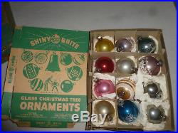 Boxed Christmas Shiny Brite George Franke Glass Ball Tree Ornament Lot Vintage