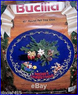 Bucilla MERRY CHRISTMAS Felt Tree Skirt Kit Dark Blue Vintage 83019 Sterilized