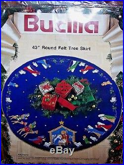 Bucilla NATIVITY Felt Holy Christmas Tree Skirt Kit RARE Sterilized BLUE VNTG