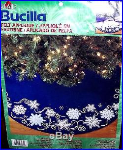 Bucilla SHIMMER SNOWFLAKES Felt Tree Skirt Kit Dark Blue Vintage Sterilized