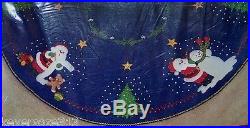 Bucilla Santa Checking List Vintage Felt Tree Skirt Kit Dark Blue RARE #82624