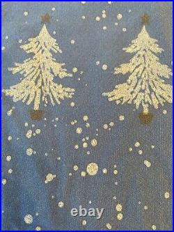 CALIFORNIA HAND PRINTS Tablecloth Vtg Christmas Trees Blue MidCenturyMod HTF