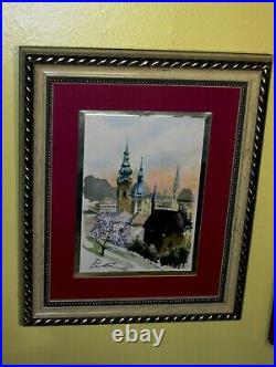 CHRISTMAS GIFT Paris France Cityscape Sunset Blooming Trees Original Vintage WithC