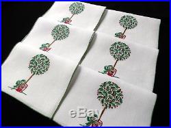 CHRISTMAS TOPIARY TREE Vintage Swiss Hand Embroidery 6 Linen Cocktail Napkins