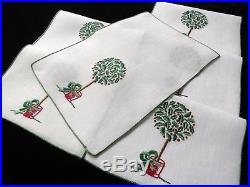 CHRISTMAS TOPIARY TREE Vintage Swiss Hand Embroidery 6 Linen Cocktail Napkins