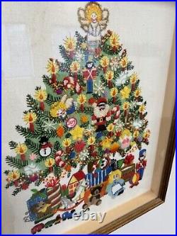 COMPLETED Framed Vintage Christmas Sunset Stitchery Christmas Tree Fantasy