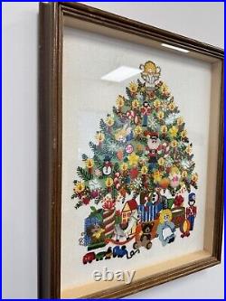 COMPLETED Framed Vintage Christmas Sunset Stitchery Christmas Tree Fantasy