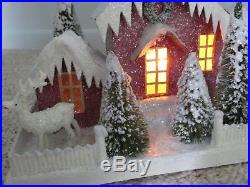 Cardboard Putz Vtg Style Village Christmas House Bottlebrush trees Reindeer Yard
