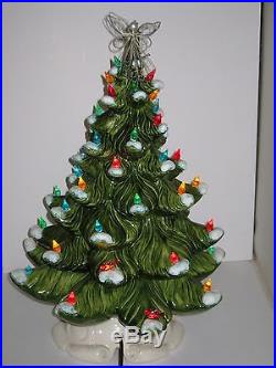 Ceramic Christmas Tree 1970 Mold Lighted Snow Flocked 18.5 Tall VTG