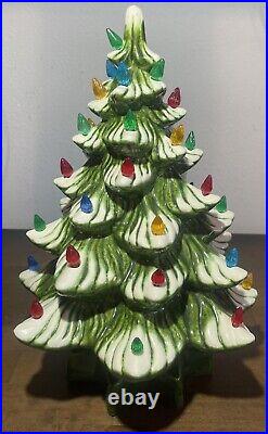 Ceramic Christmas Tree Frosted Nice Gloss Multi-Color Light 14 with Base- Vintage