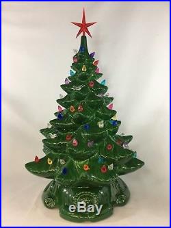 Ceramic Christmas Tree Lighted 16 Vintage Atlantic Mold Green Glazed