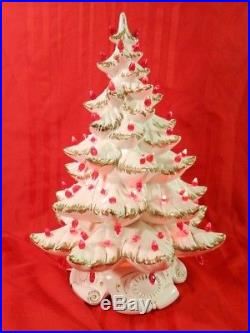 Ceramic Christmas Tree Lighted Atlantic Mold White & Gold Vintage 1962