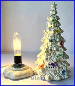 Ceramic Christmas Tree Lighted White Glaze Birdhouses Colorful Birds Vintage