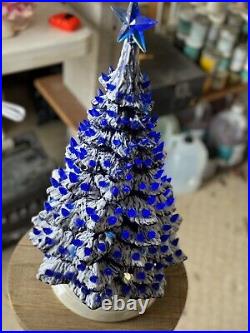 Ceramic Christmas Tree Made from a Vintage! Blue LED lights