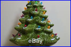 Ceramic Christmas Tree Vintage Lighted 2 Piece 16 Snow Flocked Bright Green