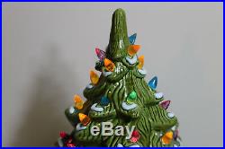 Ceramic Christmas Tree Vintage Lighted 2 Piece 16 Snow Flocked Bright Green