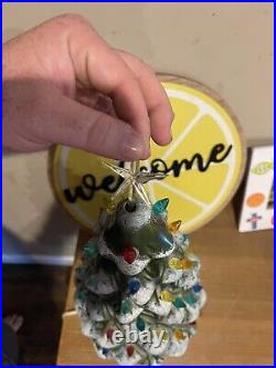 Ceramic Christmas Tree with Lights & Base Vintage 17 1/2 Inches Tall In Box