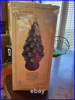 Ceramic Christmas Tree with Lights & Base Vintage 17 1/2 Inches Tall In Box