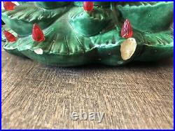 Ceramic Green Christmas Tree. Vintage 1982. 14 with Red Bulbs and LED Light