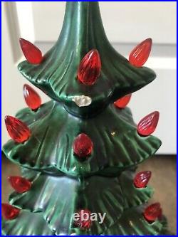 Ceramic Green Christmas Tree. Vintage 1982. 14 with Red Bulbs and LED Light