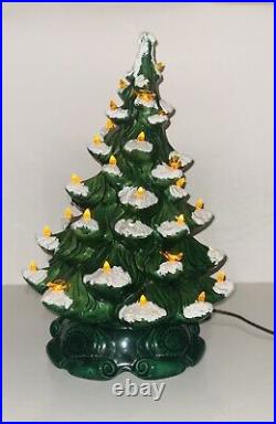 Ceramic Large Christmas Tree 1974 Atlantic Mold Snow Flocked Vintage 17 Birds