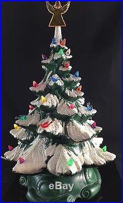 Ceramic Xmas Tree Vintage Atlantic 18 Snow Flocked Bird Lights Angel Topper