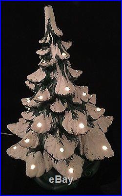 Ceramic Xmas Tree Vintage Atlantic 18 Snow Flocked Bird Lights Angel Topper