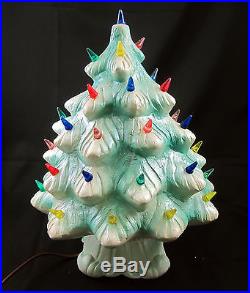 Chalkware Christmas Tree Vintage 1960 Ayers Statuary Iridescent Green & White