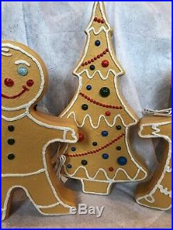 Christmas Blow Mold Gingerbread Figure Boy Girl Tree Painted Vintage Style Light