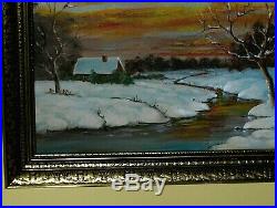 Christmas Gift Dvorak Cabin Tree Stream Snow Winter Sunset Landscpe VTG Painting