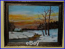 Christmas Gift Dvorak Cabin Tree Stream Snow Winter Sunset Landscpe VTG Painting