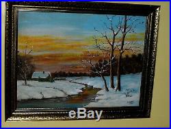 Christmas Gift Dvorak Cabin Tree Stream Snow Winter Sunset Landscpe VTG Painting