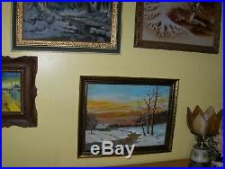 Christmas Gift Dvorak Cabin Tree Stream Snow Winter Sunset Landscpe VTG Painting