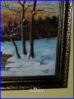 Christmas Gift Dvorak Cabin Tree Stream Snow Winter Sunset Landscpe VTG Painting