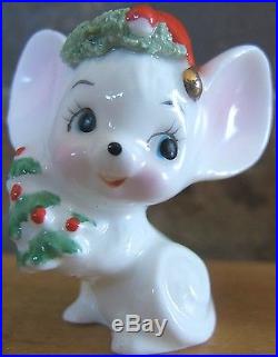 Christmas Mice Bone China Two Miniature Napcoware Figurines Tree Present Vintage