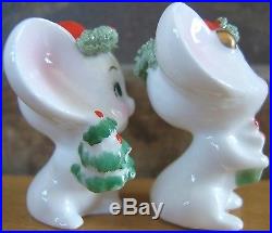 Christmas Mice Bone China Two Miniature Napcoware Figurines Tree Present Vintage