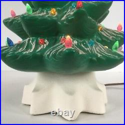 Christmas Tree 2 Part Artificial Ceramic 13 Matte Green Snow Bulbs Bird Top Vtg