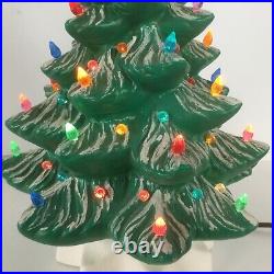 Christmas Tree 2 Part Artificial Ceramic 13 Matte Green Snow Bulbs Bird Top Vtg