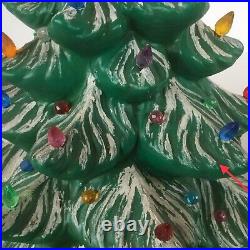 Christmas Tree 2 Part Artificial Ceramic 13 Matte Green Snow Bulbs Bird Top Vtg