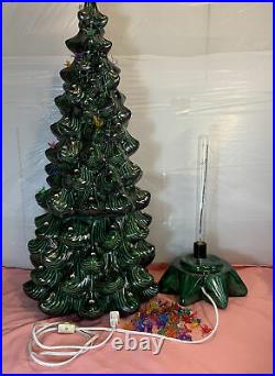 Christmas Tree 32 Tall Total With Base and Light Bulb Green Ceramic Vintage