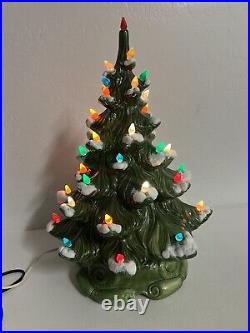 Christmas Tree Atlantic Mold Ceramic Light Up Snow Flocked 1975 Vintage 16