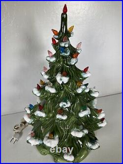 Christmas Tree Atlantic Mold Ceramic Light Up Snow Flocked 1975 Vintage 16