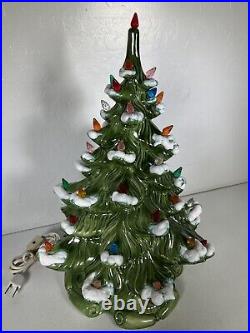 Christmas Tree Atlantic Mold Ceramic Light Up Snow Flocked 1975 Vintage 16