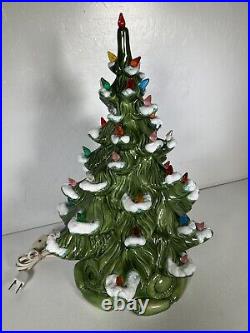 Christmas Tree Atlantic Mold Ceramic Light Up Snow Flocked 1975 Vintage 16